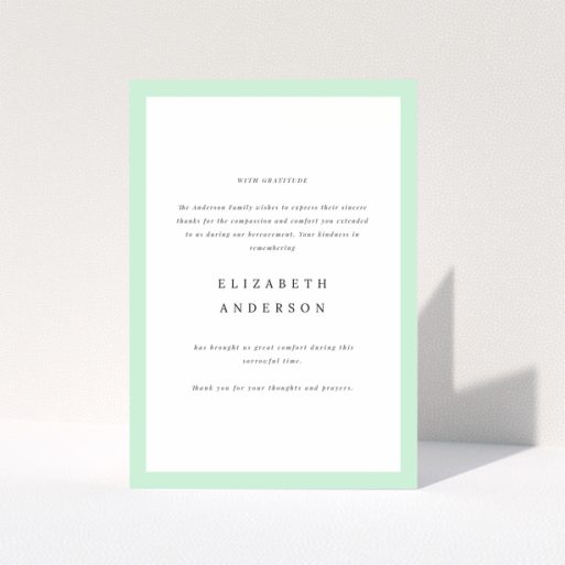 Funeral Thank You Card Design with Green Border and Customisable Text