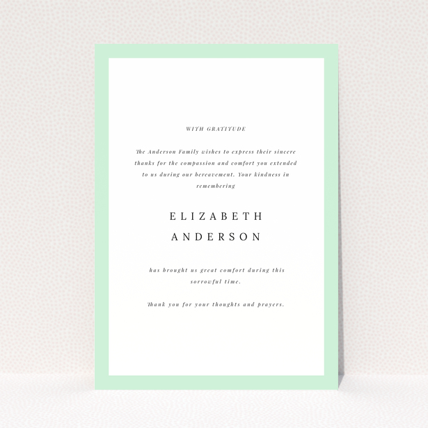 Funeral Thank You Card Design with Green Border and Customisable Text