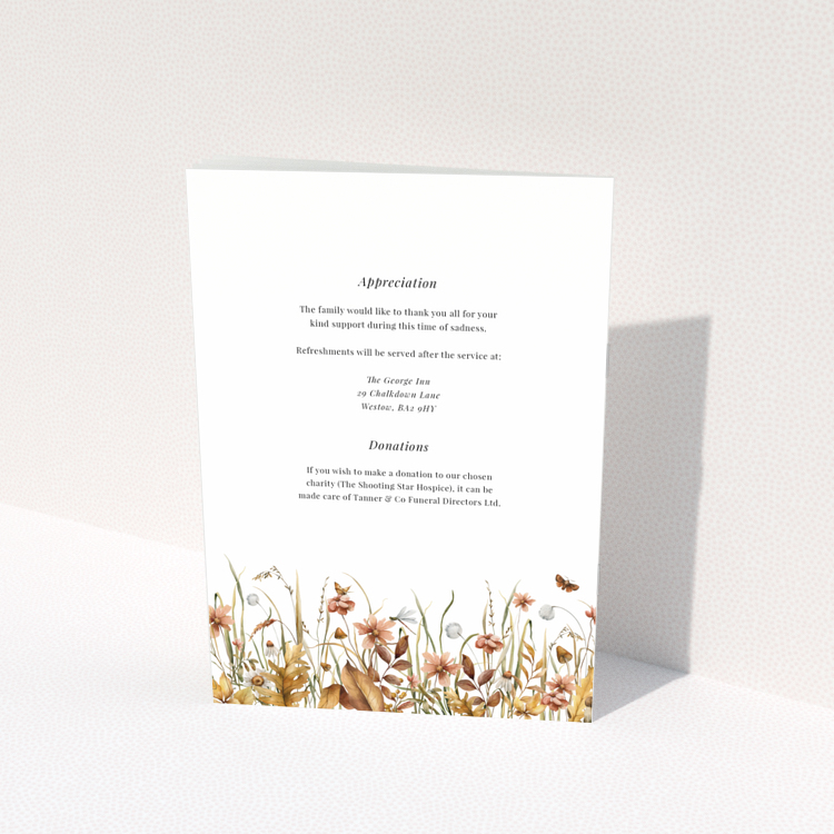 Funeral order of service program design back page with floral illustration and appreciation text, Portrait