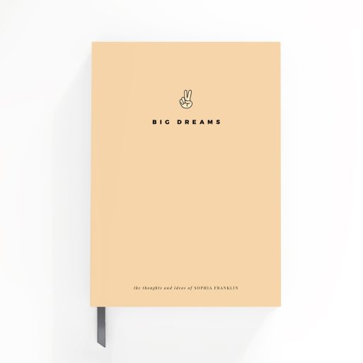 Minimalist beige notebook cover design with one illustration, featuring the text "Big Dreams" and Utterly Printable branding.