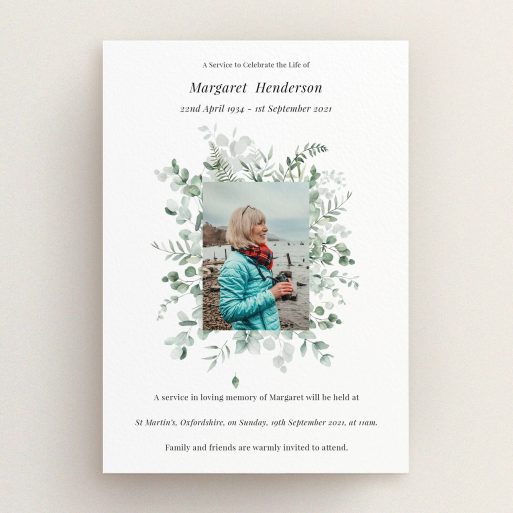 Elegant Funeral Announcement Funeral announcement card design with floral theme and one photo placeholder