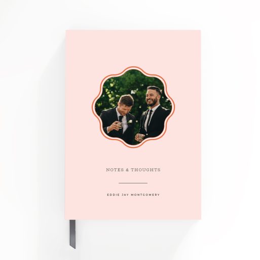 Customisable portrait notebook cover design with a single photo placeholder by Utterly Printable.