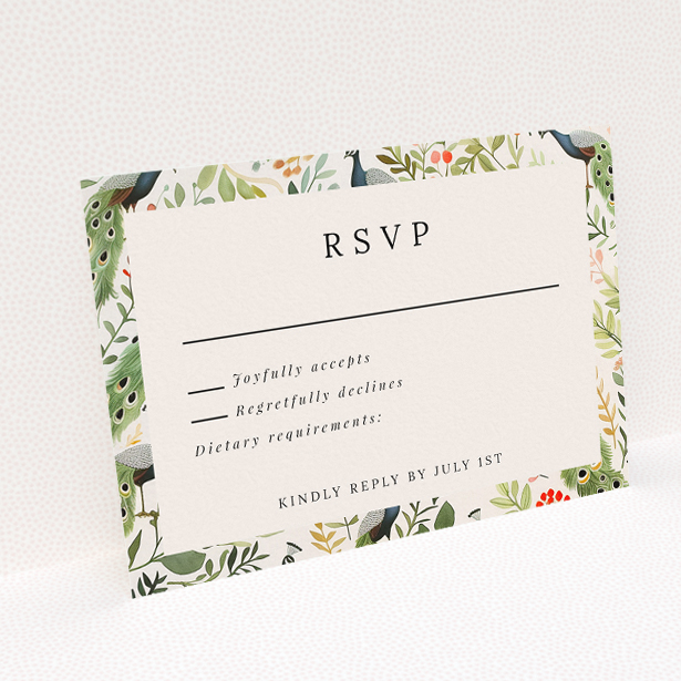 Peacock Garden RSVP Card - Wedding Stationery. This is a view of the back
