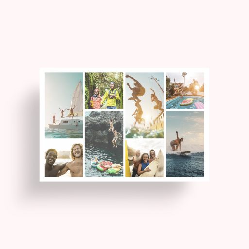 Photo of a personalised photo poster called 'Shutter Montage'. It is A4 in size, in a Landscape orientation. It has space for 8 photos.