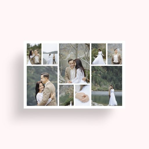 Photo of a personalised photo poster called 'Spread Montage'. It is A4 in size, in a Landscape orientation. It has space for 9 photos.