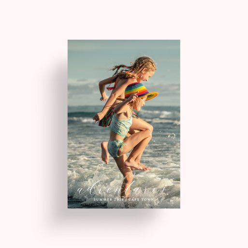 Photo of a personalised photo poster called 'Adventures'. It is A4 in size, in a Portrait orientation. It has space for 1 photos.