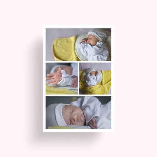 Photo of a personalised photo poster called 'Blossoming Memories'. It is A4 in size, in a Portrait orientation. It has space for 4 photos.