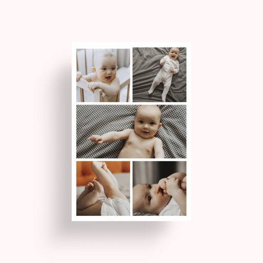 Photo of a personalised photo poster called 'Childhood Kaleidoscope'. It is A4 in size, in a Portrait orientation. It has space for 5 photos.