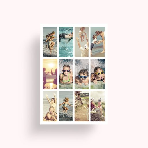 Photo of a personalised photo poster called 'Cinematic Snapshot'. It is A4 in size, in a Portrait orientation. It has space for 12 photos.