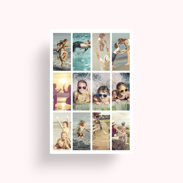 Photo of a personalised photo poster called 'Cinematic Snapshot'. It is A4 in size, in a Portrait orientation. It has space for 12 photos.