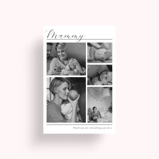Photo of a personalised photo poster called 'Mother’s Quintessence'. It is A4 in size, in a Portrait orientation. It has space for 5 photos.