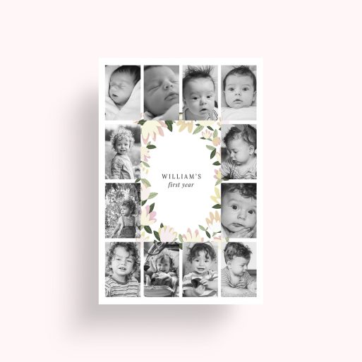 Photo of a personalised photo poster called 'My first year'. It is A4 in size, in a Portrait orientation. It has space for 12 photos.