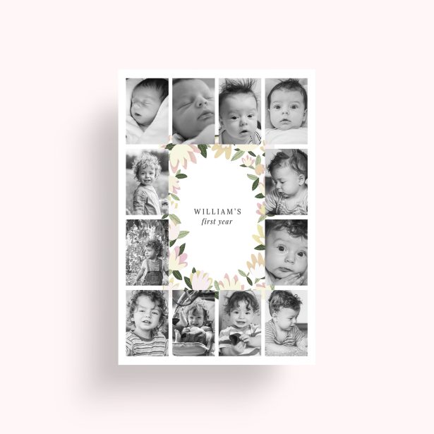 Photo of a personalised photo poster called 'My first year'. It is A4 in size, in a Portrait orientation. It has space for 12 photos.