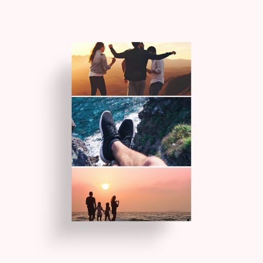 Photo of a personalised photo poster called 'Triple Holiday Delight'. It is A4 in size, in a Portrait orientation. It has space for 3 photos.