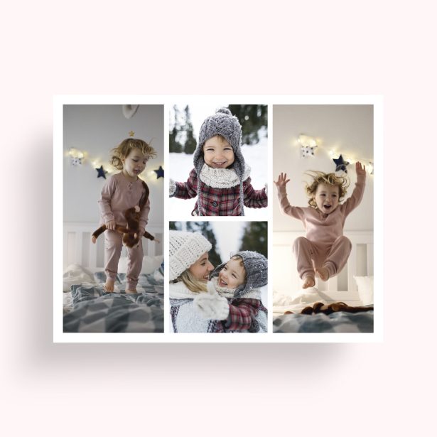 Photo of a personalised photo poster called 'Quartet Collage'. It is A4 in size, in a Landscape orientation. It has space for 4 photos.