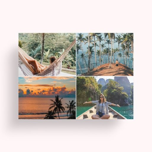 Photo of a personalised photo poster called 'Simple Quartet'. It is A4 in size, in a Landscape orientation. It has space for 4 photos.