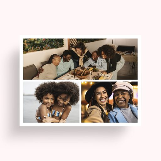 Photo of a personalised photo poster called 'Trilogy Collage'. It is A4 in size, in a Landscape orientation. It has space for 3 photos.