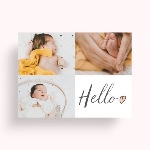 Photo of a personalised photo poster called 'Triple Play Hello'. It is A4 in size, in a Landscape orientation. It has space for 3 photos.