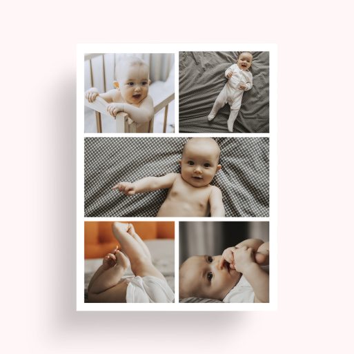 Photo of a personalised photo poster called 'Childhood Kaleidoscope'. It is A4 in size, in a Portrait orientation. It has space for 5 photos.