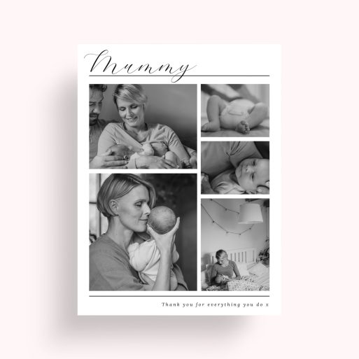 Photo of a personalised photo poster called 'Mother’s Quintessence'. It is A4 in size, in a Portrait orientation. It has space for 5 photos.