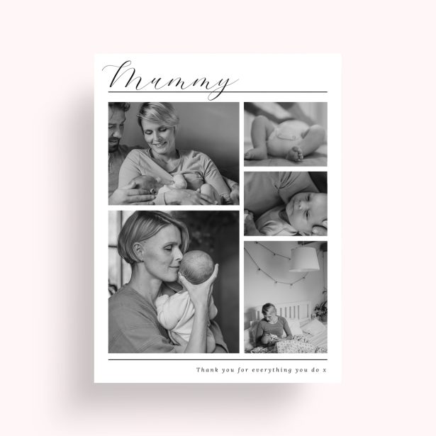 Photo of a personalised photo poster called 'Mother’s Quintessence'. It is A4 in size, in a Portrait orientation. It has space for 5 photos.