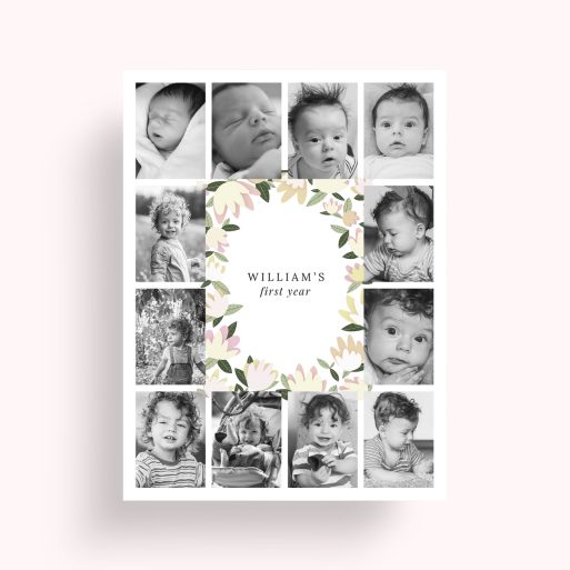Photo of a personalised photo poster called 'My first year'. It is A4 in size, in a Portrait orientation. It has space for 12 photos.