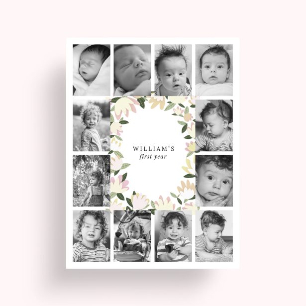 Photo of a personalised photo poster called 'My first year'. It is A4 in size, in a Portrait orientation. It has space for 12 photos.