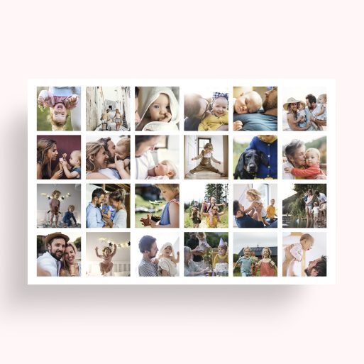 Photo of a personalised photo poster called 'Collage of Memories'. It is A4 in size, in a Landscape orientation. It has space for 24 photos.