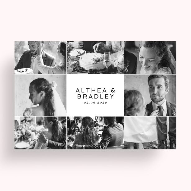 Photo of a personalised photo poster called 'Nuptial Collage'. It is A4 in size, in a Landscape orientation. It has space for 8 photos.