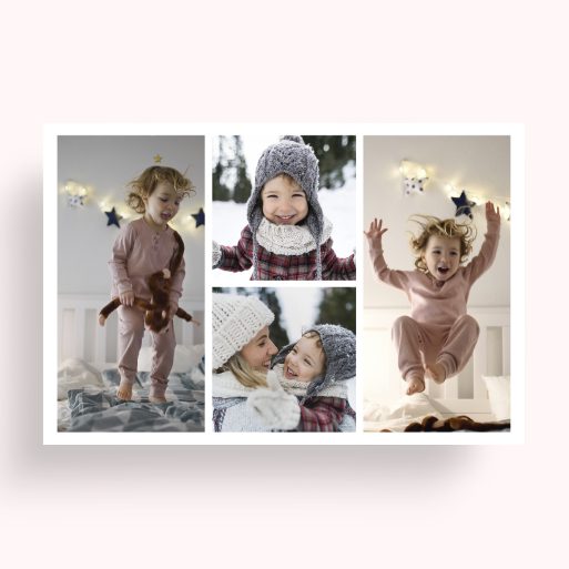 Photo of a personalised photo poster called 'Quartet Collage'. It is A4 in size, in a Landscape orientation. It has space for 4 photos.