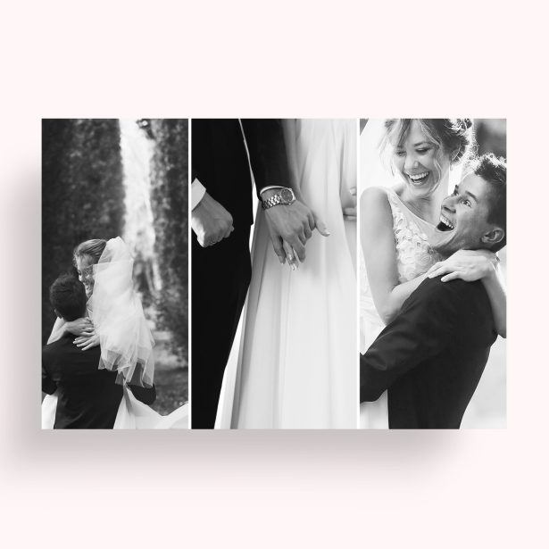 Photo of a personalised photo poster called 'Romantic Trio'. It is A4 in size, in a Landscape orientation. It has space for 3 photos.