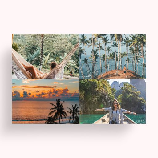 Photo of a personalised photo poster called 'Simple Quartet'. It is A4 in size, in a Landscape orientation. It has space for 4 photos.