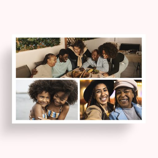 Photo of a personalised photo poster called 'Trilogy Collage'. It is A4 in size, in a Landscape orientation. It has space for 3 photos.