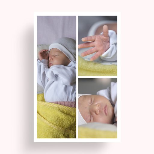 Photo of a personalised photo poster called 'Cherished Child'. It is A4 in size, in a Portrait orientation. It has space for 3 photos.