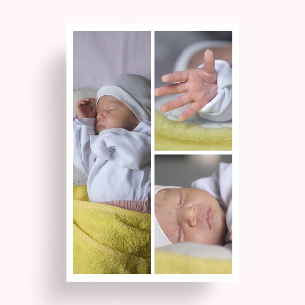 Photo of a personalised photo poster called 'Cherished Child'. It is A4 in size, in a Portrait orientation. It has space for 3 photos.