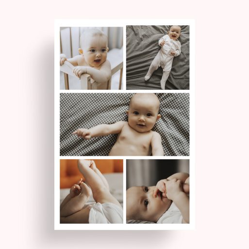 Photo of a personalised photo poster called 'Childhood Kaleidoscope'. It is A4 in size, in a Portrait orientation. It has space for 5 photos.