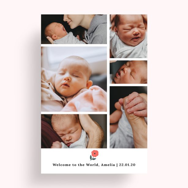 Photo of a personalised photo poster called 'Childhood Quilt'. It is A4 in size, in a Portrait orientation. It has space for 6 photos.