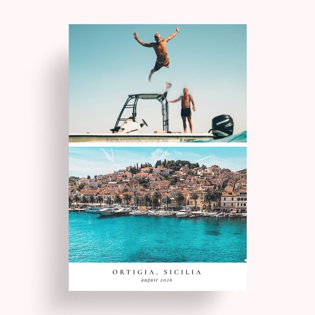 Photo of a personalised photo poster called 'Holiday Duet'. It is A4 in size, in a Portrait orientation. It has space for 2 photos.