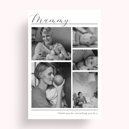 Photo of a personalised photo poster called 'Mother’s Quintessence'. It is A4 in size, in a Portrait orientation. It has space for 5 photos.