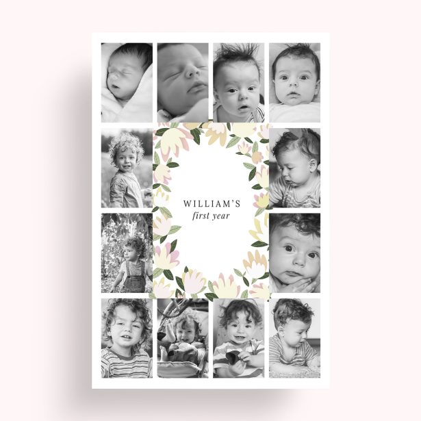 Photo of a personalised photo poster called 'My first year'. It is A4 in size, in a Portrait orientation. It has space for 12 photos.
