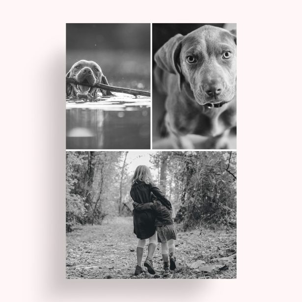 Photo of a personalised photo poster called 'Print Memories'. It is A4 in size, in a Portrait orientation. It has space for 3 photos.
