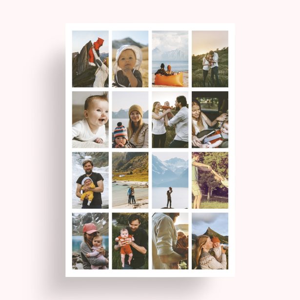 Photo of a personalised photo poster called 'Spectrum of Moments'. It is A4 in size, in a Portrait orientation. It has space for 16 photos.