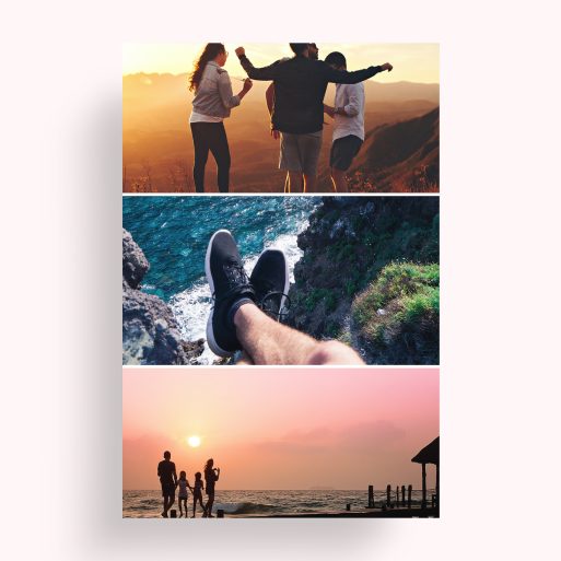 Photo of a personalised photo poster called 'Triple Holiday Delight'. It is A4 in size, in a Portrait orientation. It has space for 3 photos.