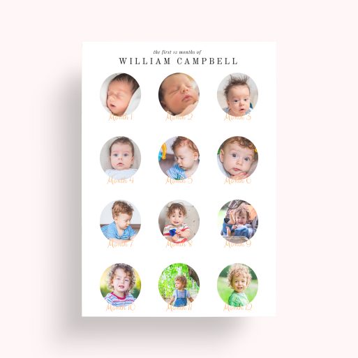 Photo of a personalised photo poster called 'Month by Month'. It is A1 in size, in a Portrait orientation. It has space for 12 photos.