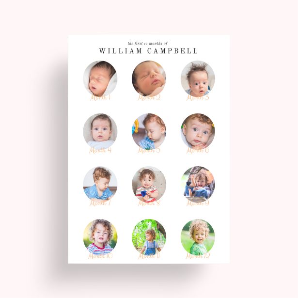 Photo of a personalised photo poster called 'Month by Month'. It is A1 in size, in a Portrait orientation. It has space for 12 photos.