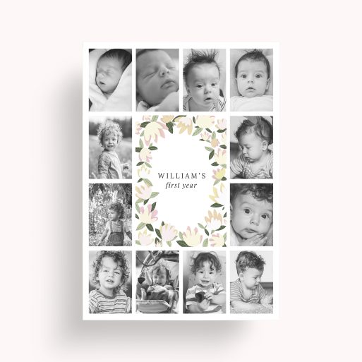 Photo of a personalised photo poster called 'My first year'. It is A2 in size, in a Portrait orientation. It has space for 12 photos.
