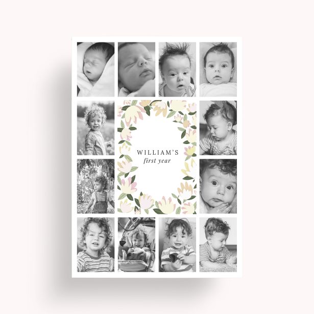 Photo of a personalised photo poster called 'My first year'. It is A2 in size, in a Portrait orientation. It has space for 12 photos.