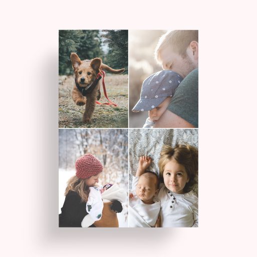 Photo of a personalised photo poster called 'Quad'. It is A2 in size, in a Portrait orientation. It has space for 4 photos.