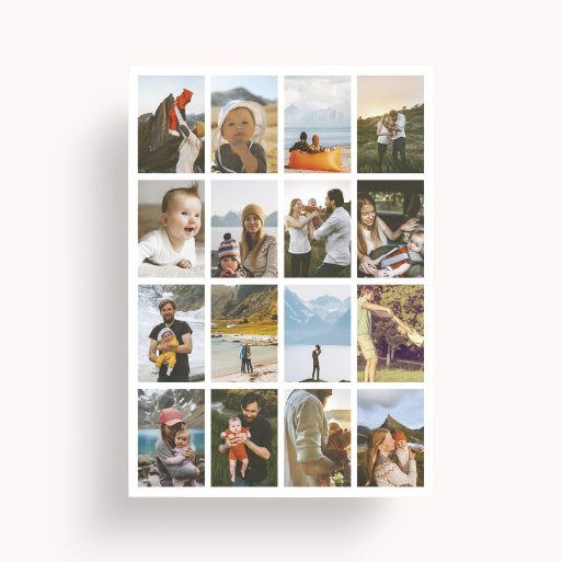 Photo of a personalised photo poster called 'Spectrum of Moments'. It is A2 in size, in a Portrait orientation. It has space for 16 photos.