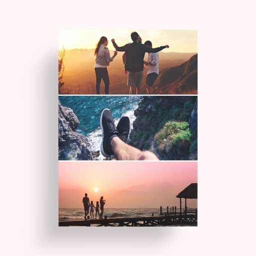 Photo of a personalised photo poster called 'Triple Holiday Delight'. It is A2 in size, in a Portrait orientation. It has space for 3 photos.